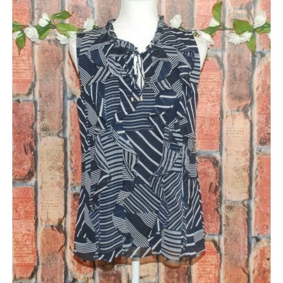 Tommy Hilfiger Ladies S Chiffon Navy Blue Sleeveless Blouse Ruffle Career Office - Picture 1 of 9